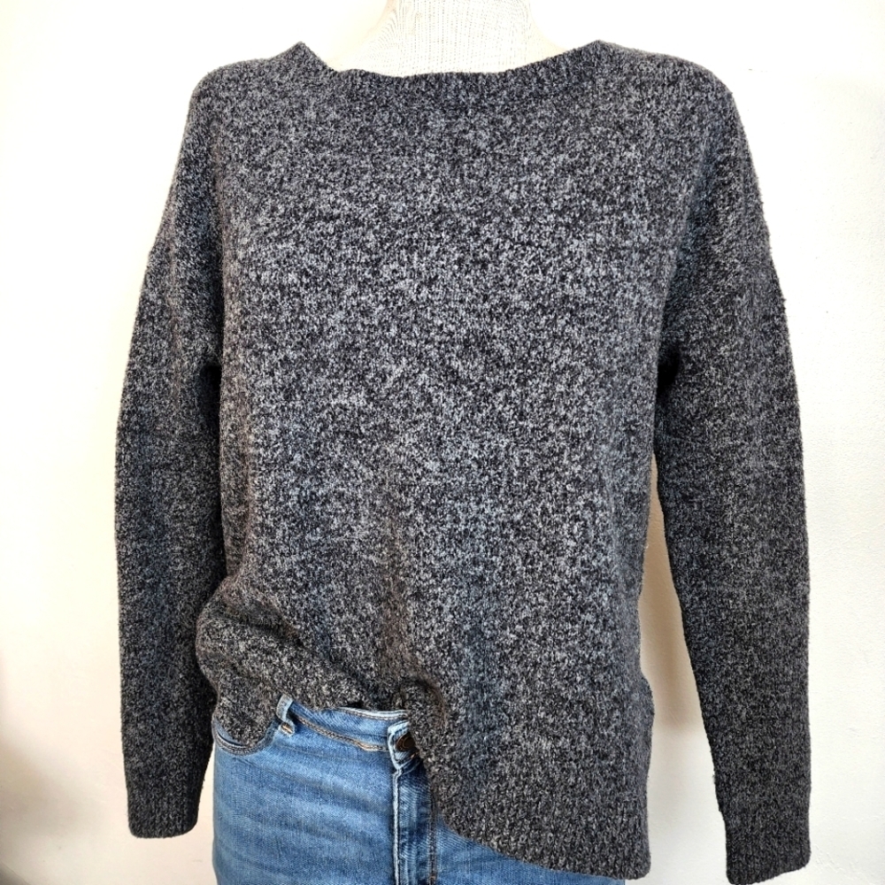 Caslon Zipper Along Back Cotton Crew Neck Charcoal Color Women's Sweater Size S